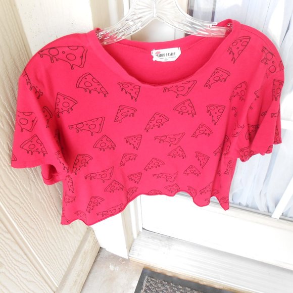 French Pastry Pizza Motif Cropped Tee - Picture 3 of 3